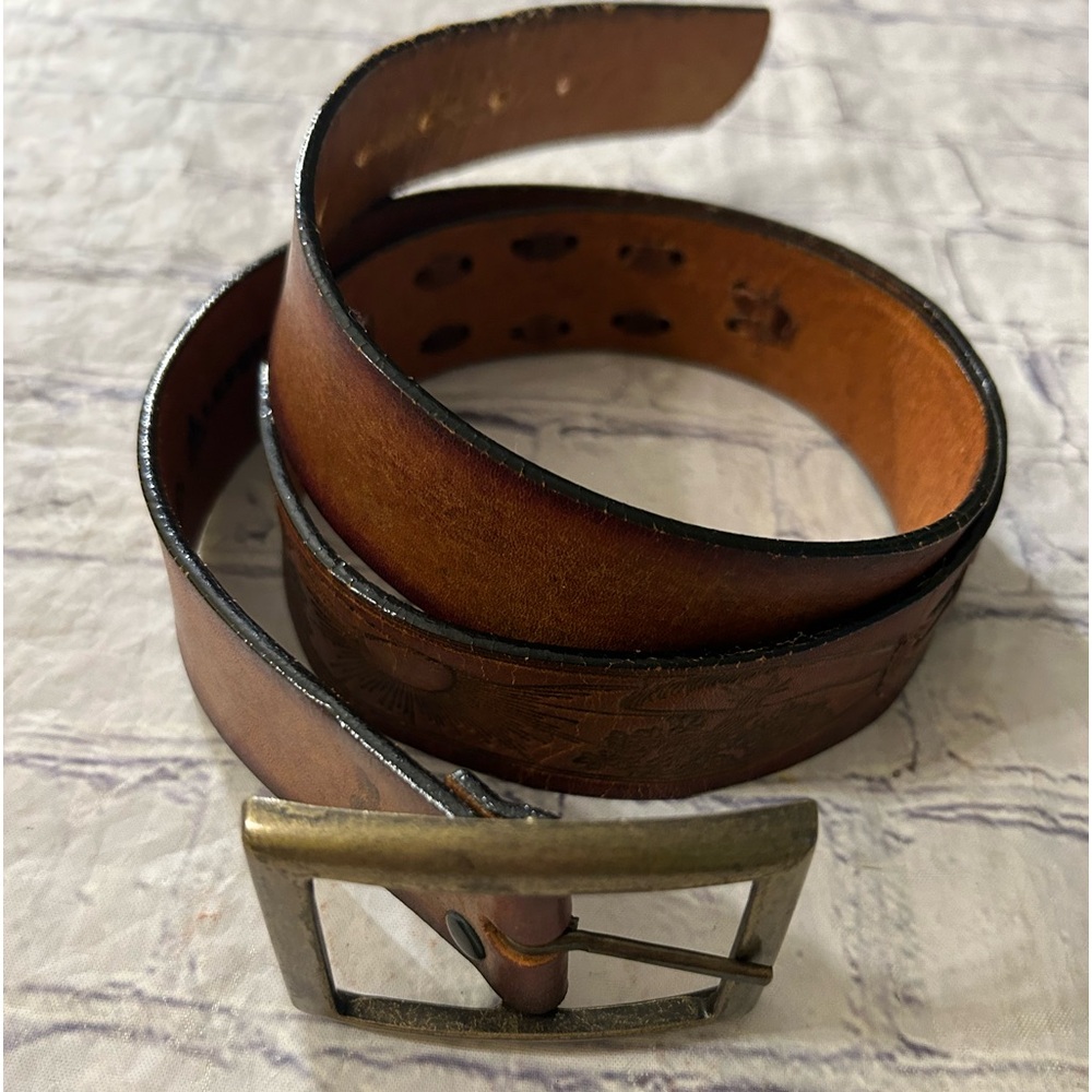 LEEGIN VINTAGE GENUINE LEATHER WESTERN AZTEC BROWN EMBOSSED MENS BELT 42